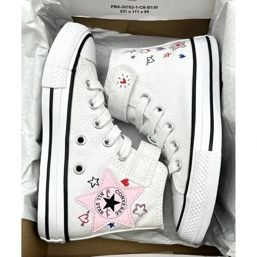 Converse Chuck Taylor Girls Hi Top Slip-on Sneakers Size 11 White Doodle Star - Picture 4 of 12